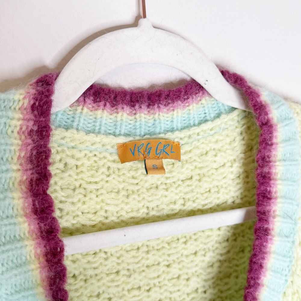 VRG GRL City of Money Pastel Chunky Knit Cardigan Wool Blend Small Oversized - Picture 5 of 9